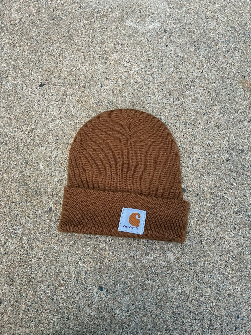 Carhartt Brown Cuffed Knit Beanie with Logo Patch